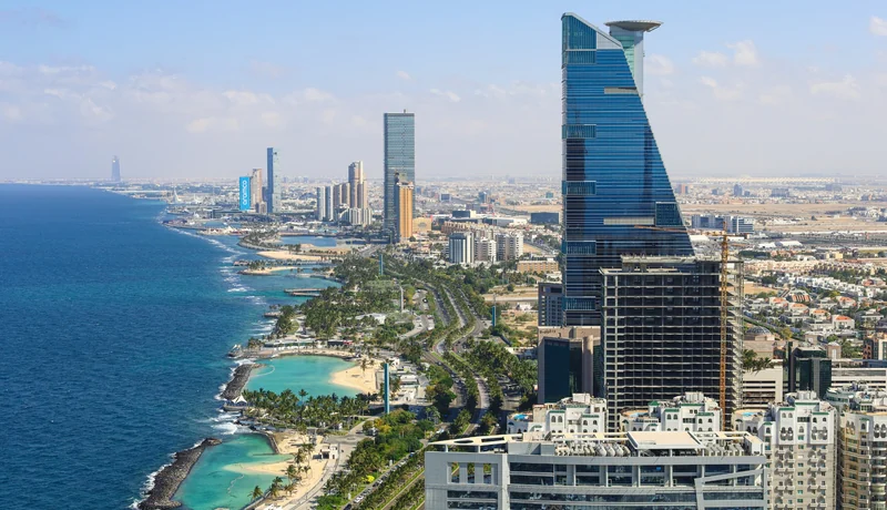 Jeddah Corniche skyline on the Red Sea coast in Saudi Arabia
