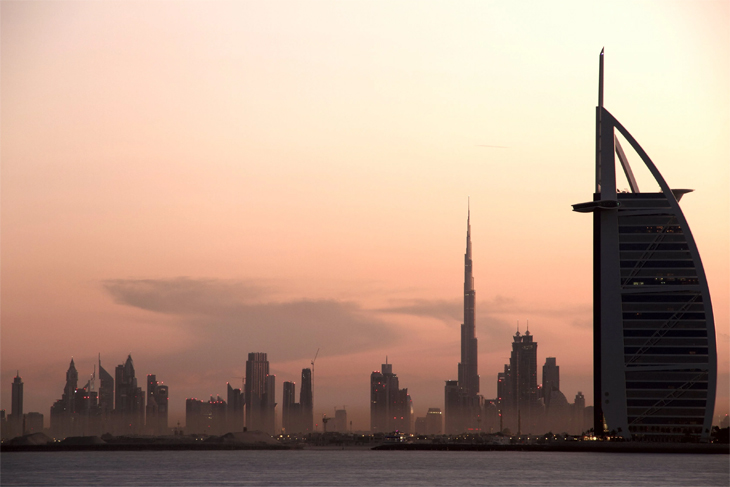 sunset in dubai waterfront