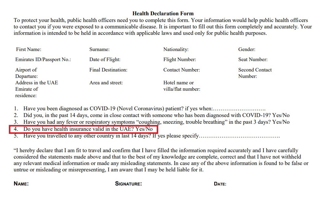 health declaration form