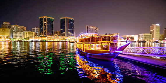 Cruise Dubai Creek on a dhow (with dinner)