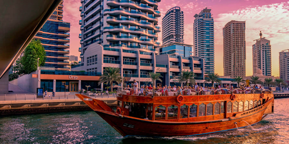 Cruise Dubai Creek on a dhow (with dinner)