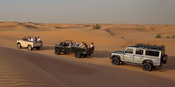 Safari through the desert in a vintage Land Rover