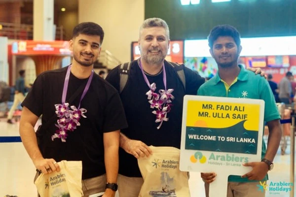 Arabiers Holidays representative welcoming Dubai guests on arrival at Colombo airport Sri Lanka