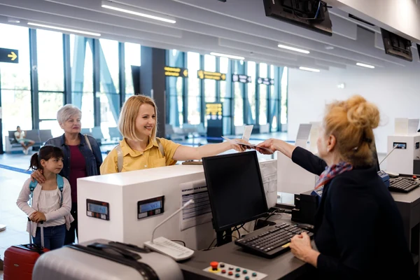 Etihad airline check in counters inside the Abu Dhabi cruise terminal