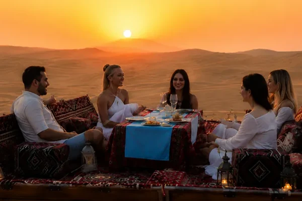 Desert dinner set up in the middle of the Abu Dhabi desert