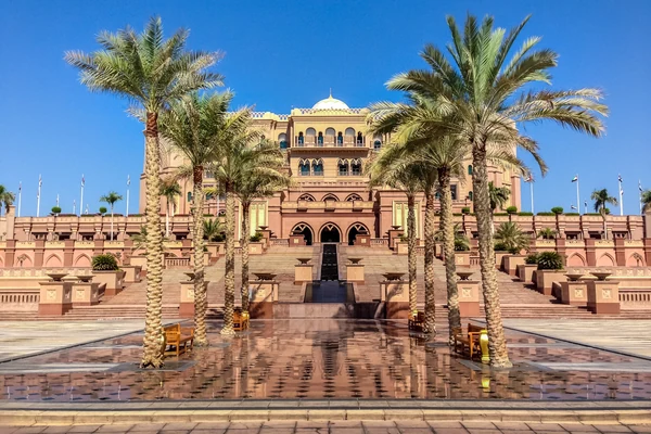 Gold domes and fountains of Emirates Palace in Abu Dhabi