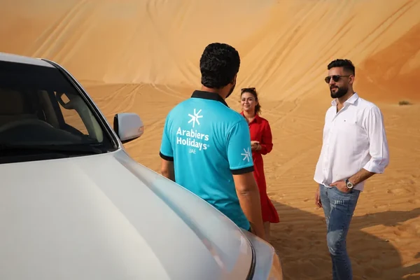 4x4 dune bashing on a morning desert safari from the Abu Dhabi cruise port