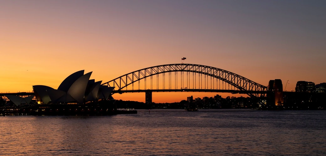 Sydney Opera House and Sydney Harbour Bridge at sunset