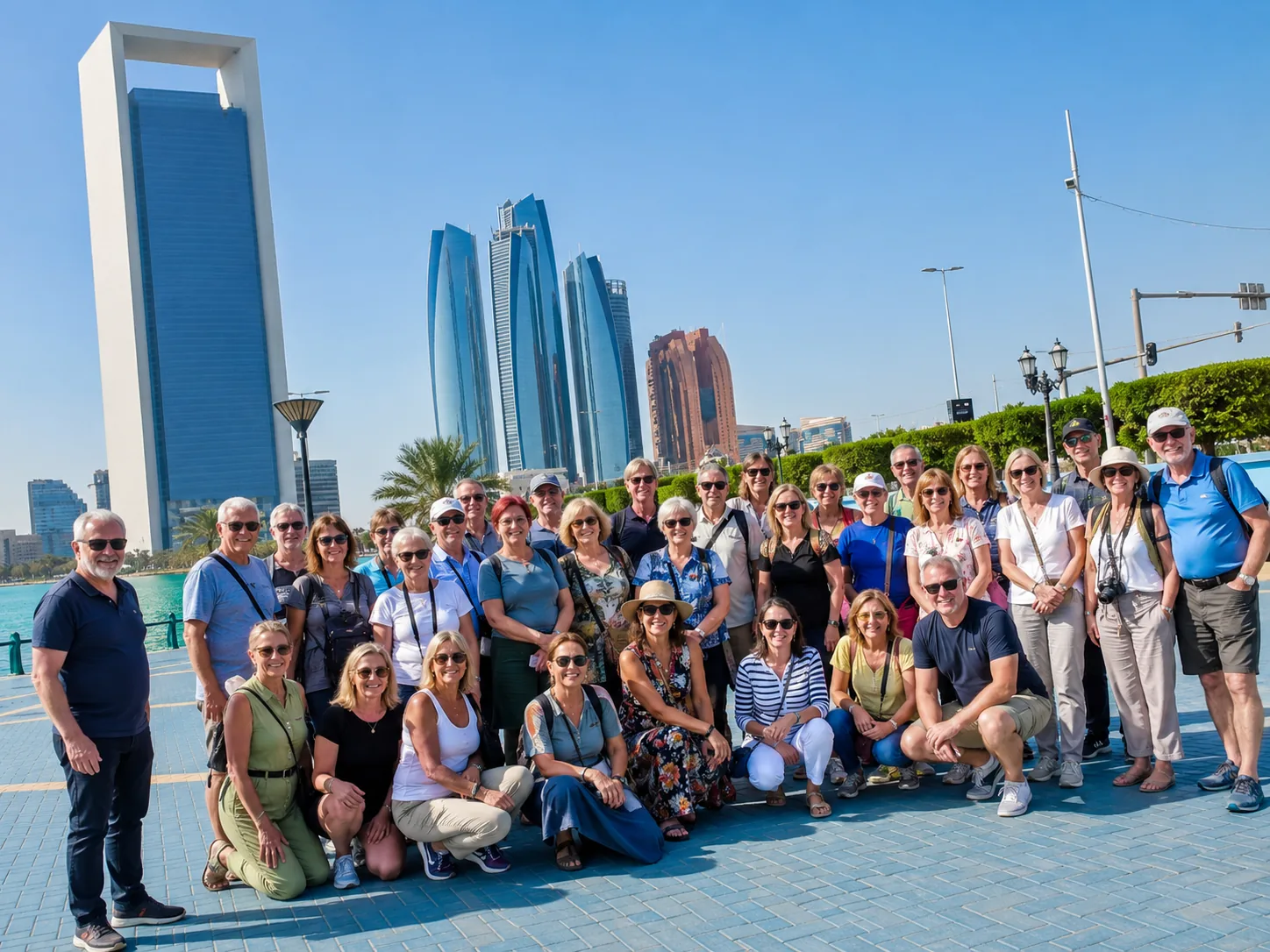 Group tour with Arabiers near Abu Dhabi city skyline