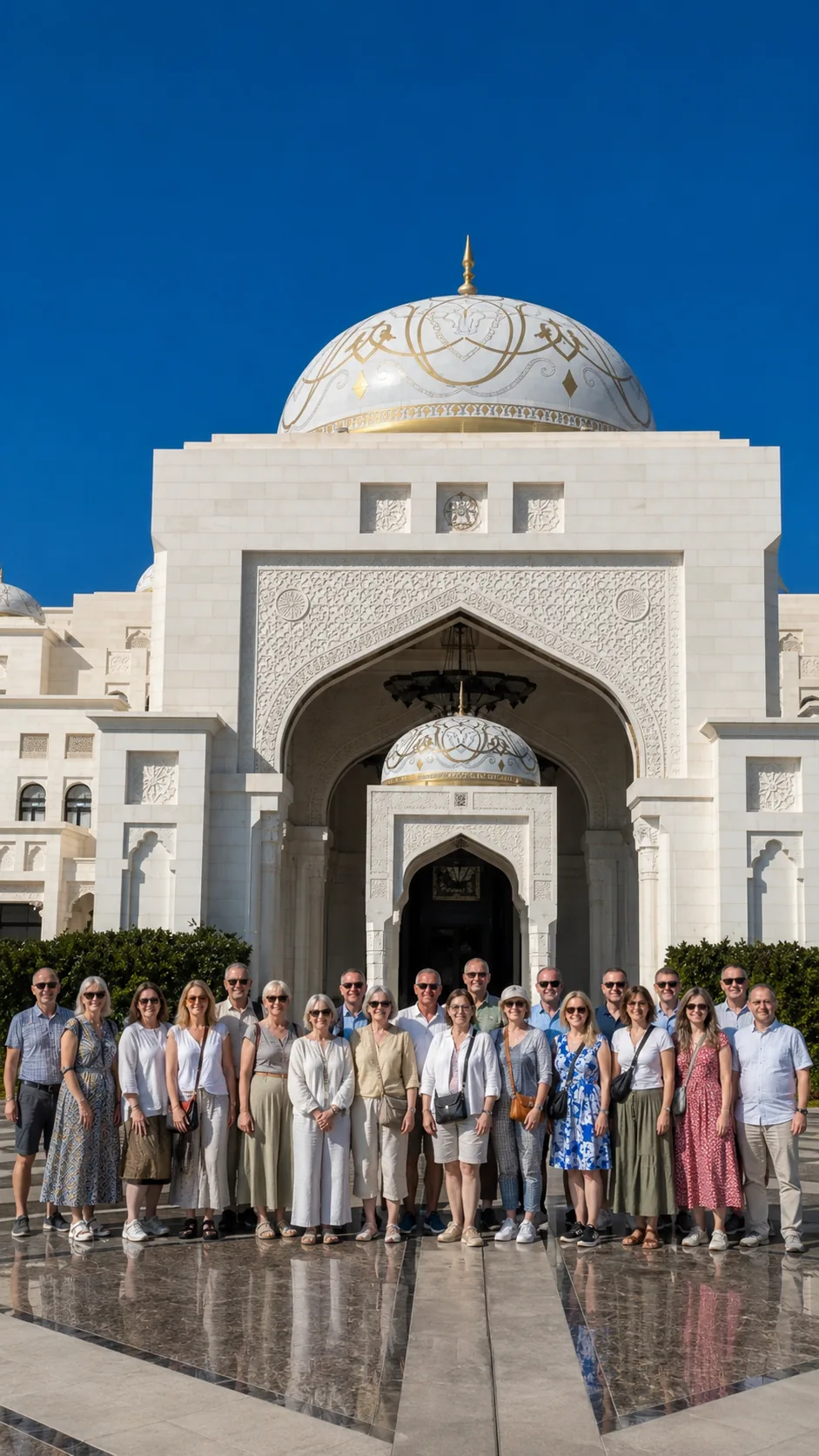 Cultural tour group with Arabiers bus in Abu Dhabi