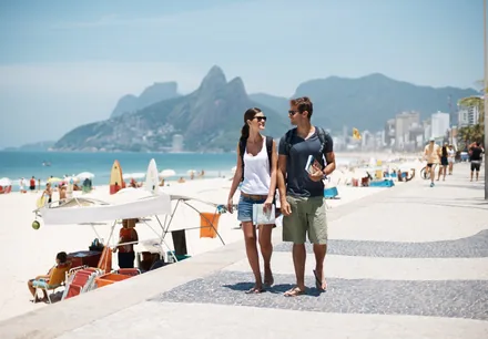 UAE couple at a Rio de Janeiro beachfront hotel for Brazil hotel booking through Arabiers travel agency