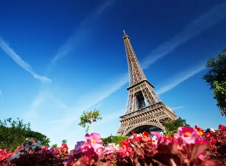 UAE family near a Paris hotel with the Eiffel Tower in view