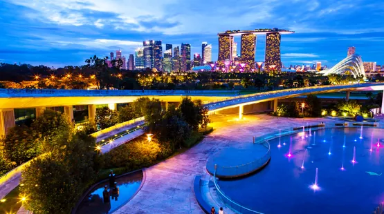 UAE family at a Singapore hotel with the Marina skyline behind