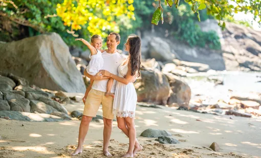 UAE family arriving at a Sri Lanka beach resort at golden hour