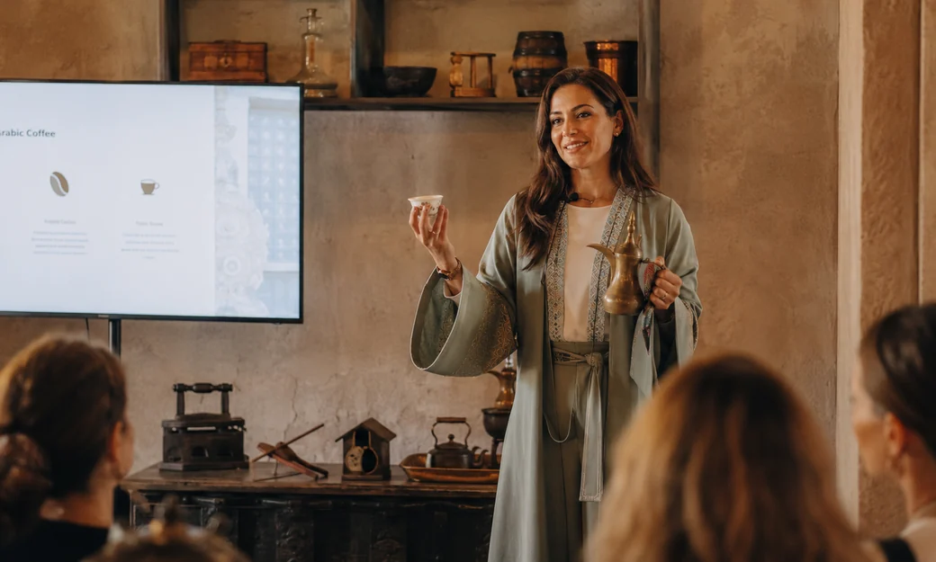 Arabic coffee cultural presentation during the Emirati food tour