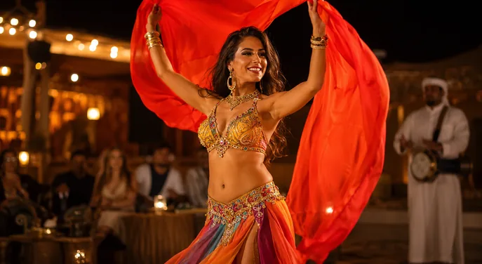 Belly dance performance at an Abu Dhabi evening desert safari camp