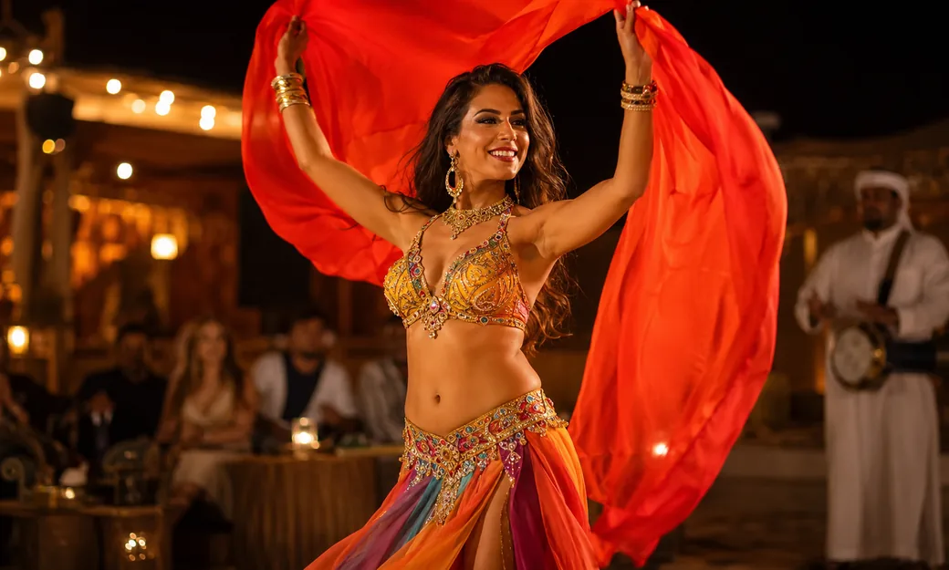 Belly dance performance at an Abu Dhabi evening desert safari camp