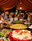 Guests choosing halal dishes from the evening desert safari BBQ buffet