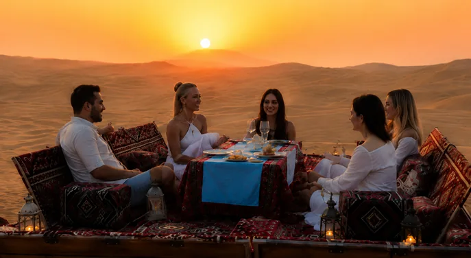 Private group dining at a Sunset Dune Majlis in Abu Dhabi