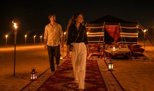 Royal Red Carpet Bedouin tent setup for an overnight desert safari