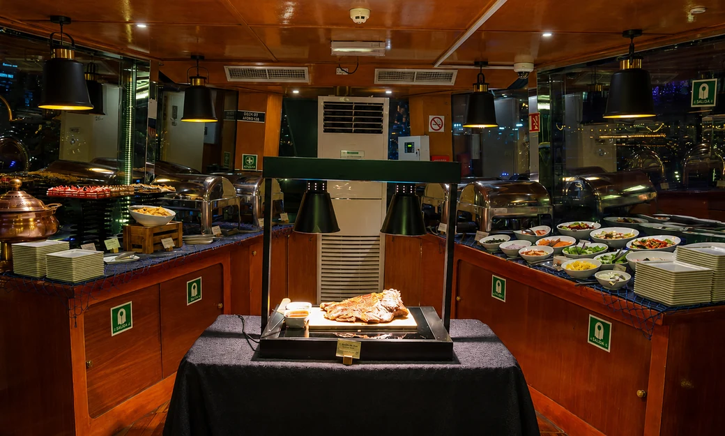 International buffet arranged on the lower deck of the Yas Marina dhow