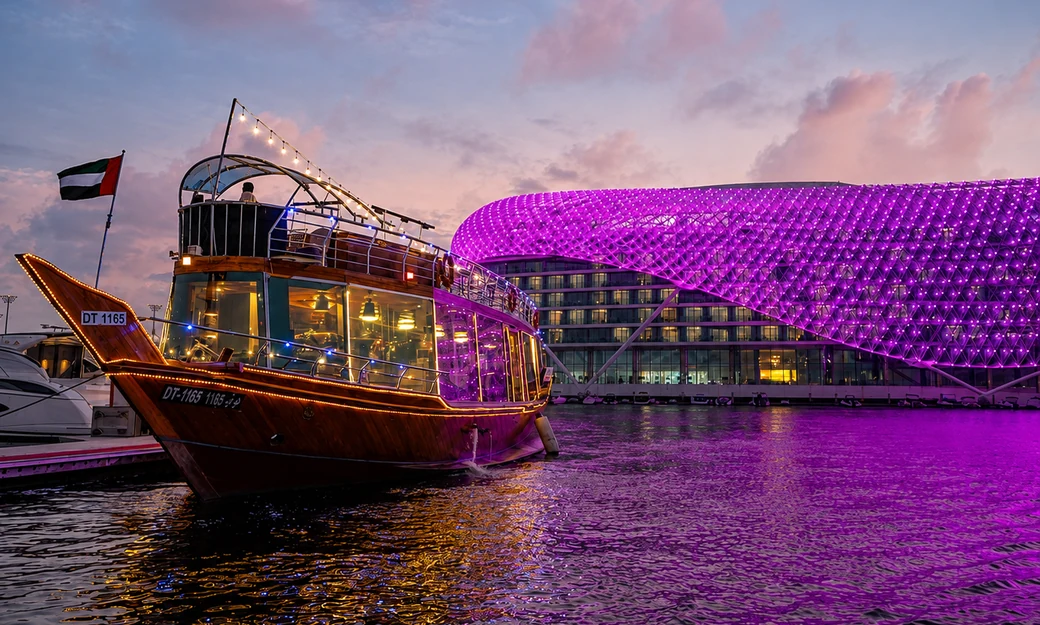 Traditional dhow at Yas Marina during the evening cruise