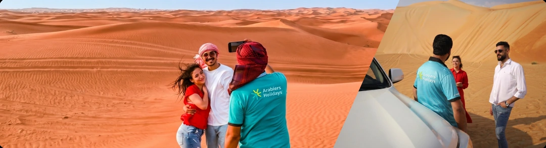 Arabiers guests and guides exploring the Abu Dhabi and Liwa desert dunes