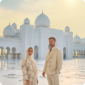 Visitors at Sheikh Zayed Grand Mosque in Abu Dhabi