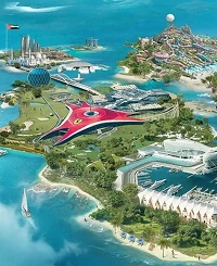 Aerial view of Yas Island attractions for a two-day Abu Dhabi itinerary