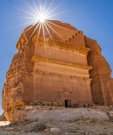 Hegra rock-cut tomb in AlUla, Saudi Arabia for GCC residents Saudi visa guide