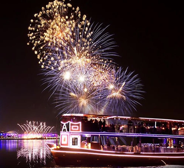 Dubai Canal New Year Luxury Wooden Boat Tour