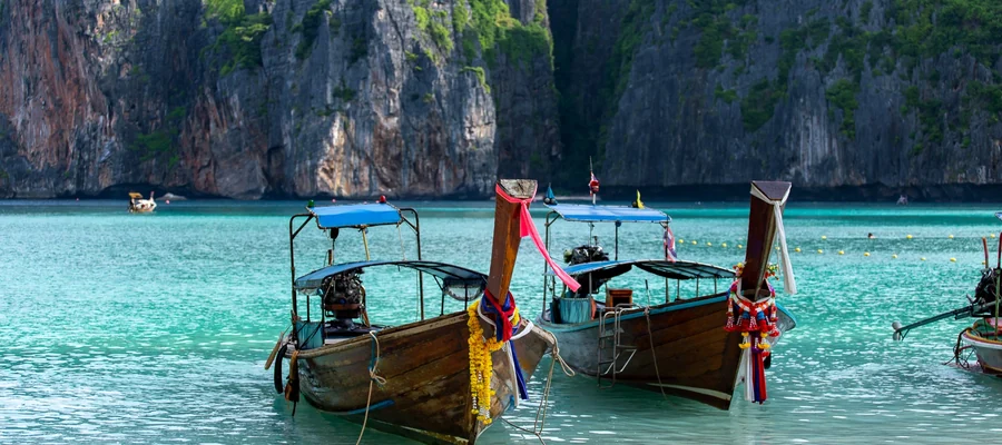 Traditional long-tail boats at Phi Phi Islands in Thailand