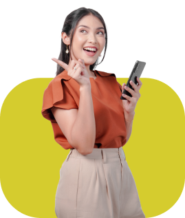 Woman holding a smartphone beside the visa payment options