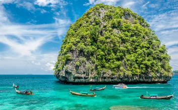 Turquoise island waters and tropical coastline near Phuket, Thailand